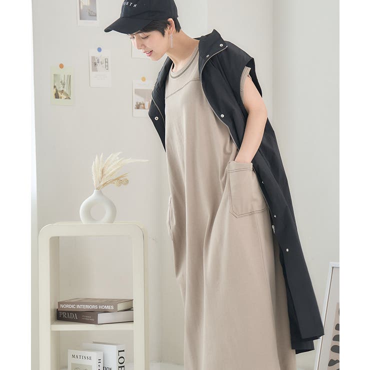 配色ステッチ フレンチ袖Tシャツワンピース 配色ステッチ | Growing Rich | 詳細画像8 