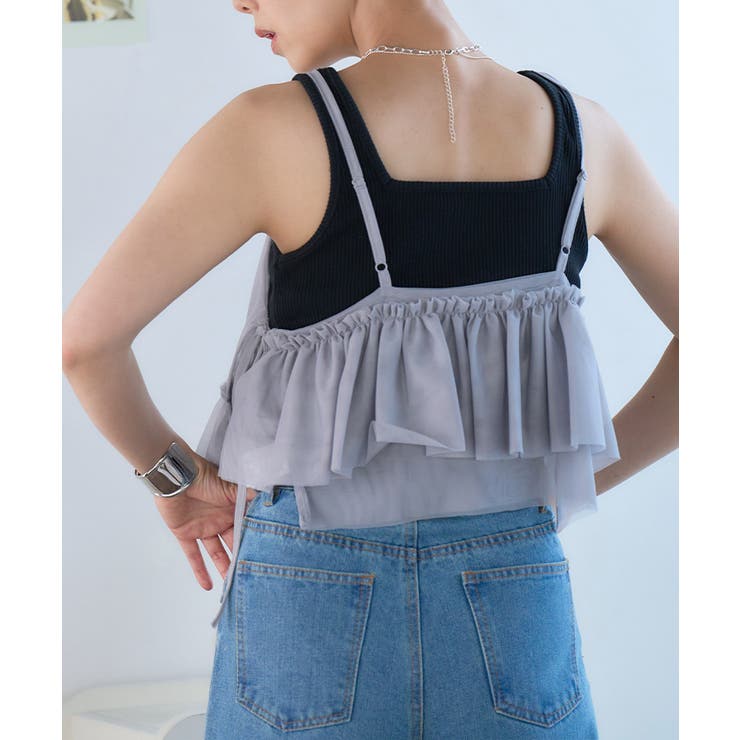 ブラック | テレコリブ前後2WAYタンクトップ[231141] | Growing Rich