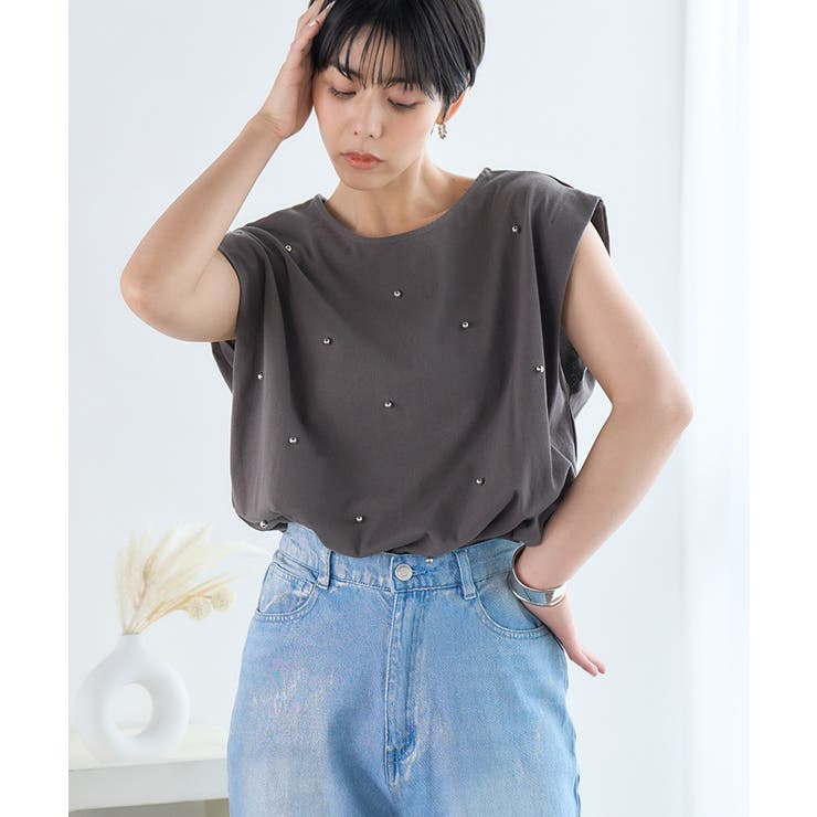 パール シルバースタッズ付き タックタンク | Growing Rich | 詳細画像2 