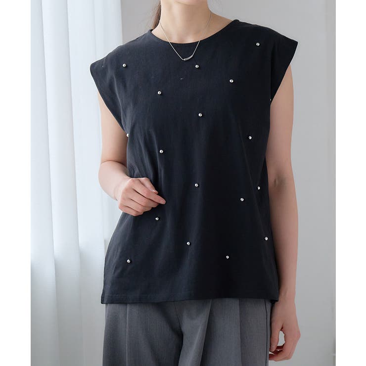 ブラック | パール シルバースタッズ付き タックタンク | Growing Rich