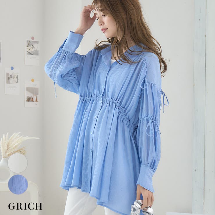 [トップス]揚柳リボンギャザーブラウス[240225] | Growing Rich | 詳細画像1 