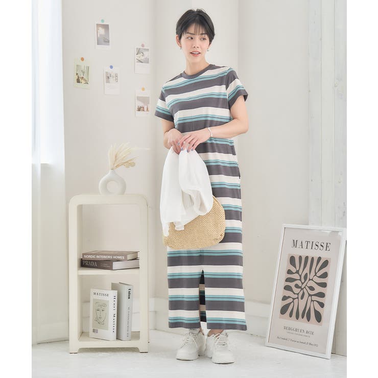 マーガレットハウエル マルチカラー ボーダー ワンピース forksy.】マルチボーダーアンサンブルワンピース/半袖Tシャツ