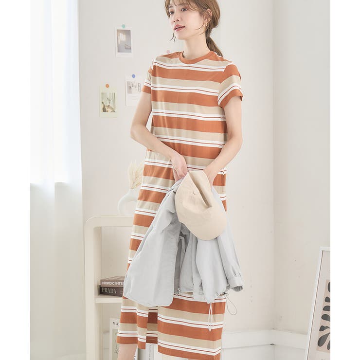 ★新春福袋2024★ マルチボーダーコットンTシャツワンピース 夏[品番 ワンピース ワンピース