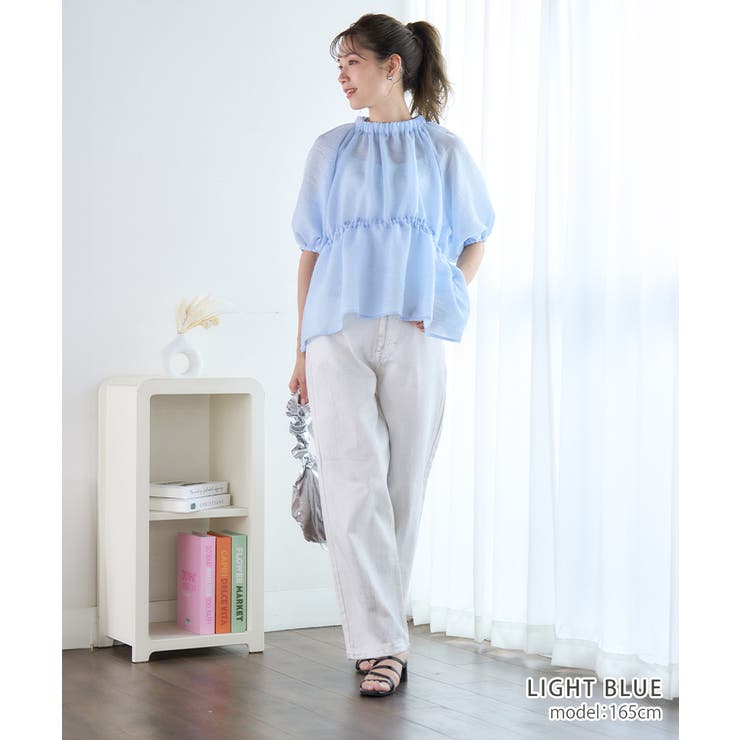 [トップス]ふくれジャガードボリューム袖ペプラムトップス[240321] | Growing Rich | 詳細画像2 