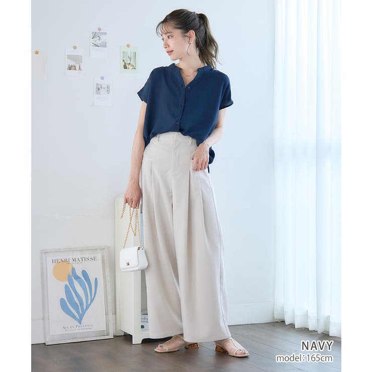 [トップス]接触冷感 バンドカラーフレンチスリーブシャツ[240502] | Growing Rich | 詳細画像3 