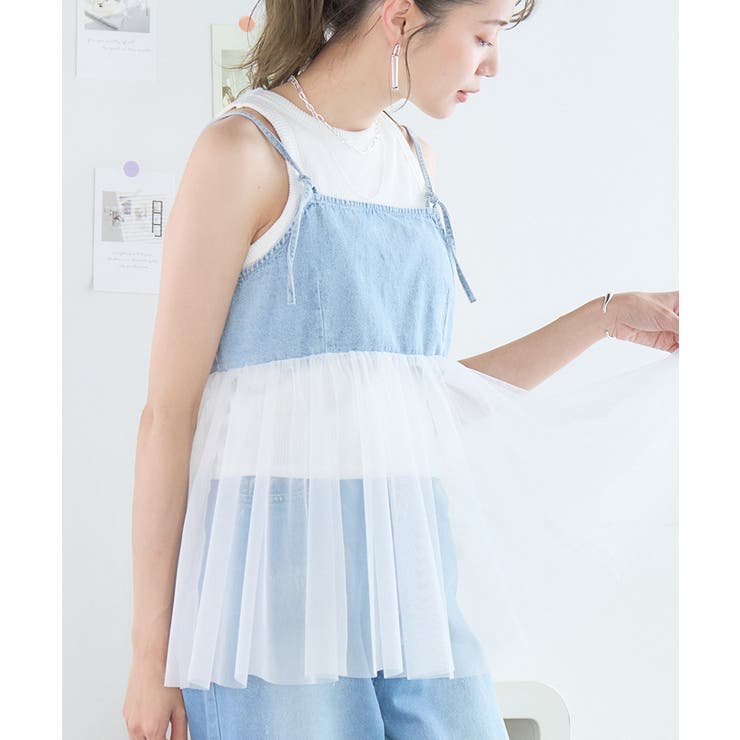 【返品送料無料】 チュールビスチェ アシンメトリー[品番 キャミソール トップス