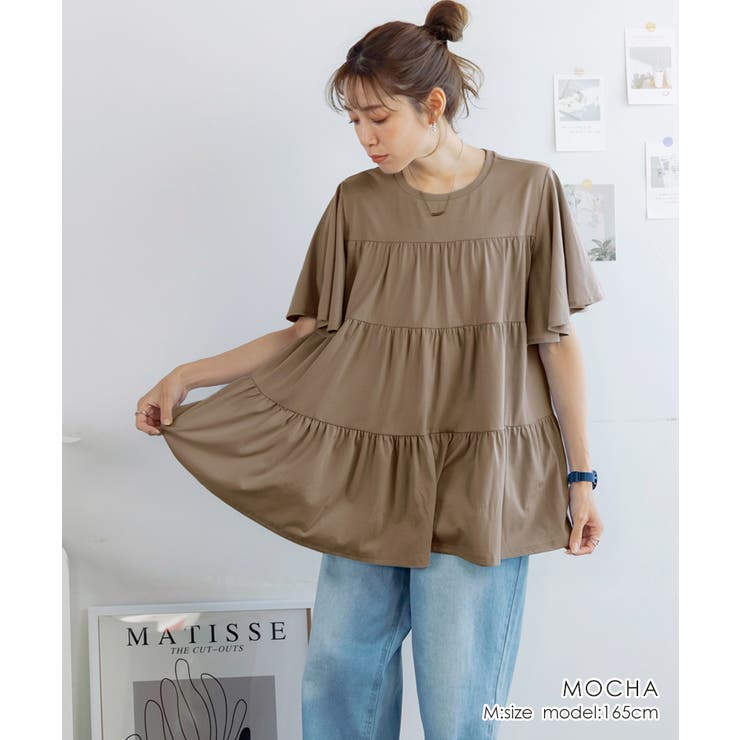 yori ティアード フレアチュニックドレス　カットソー　フリー　美品 yori ティアード フレアチュニックドレス カットソー フリー 美品