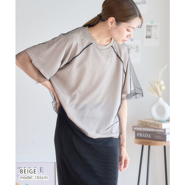 チュールレイヤードラグランtシャツ シアーTシャツ 半袖 | Growing Rich | 詳細画像2 