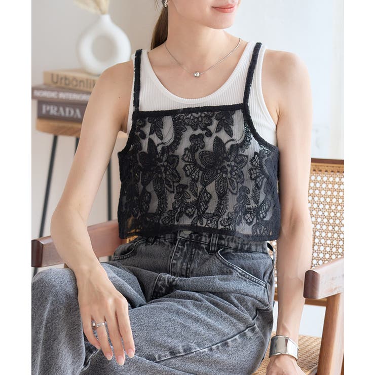 通販 オーガンジー花柄刺繍ビスチェ[240408][品番：GW000004787 トップス