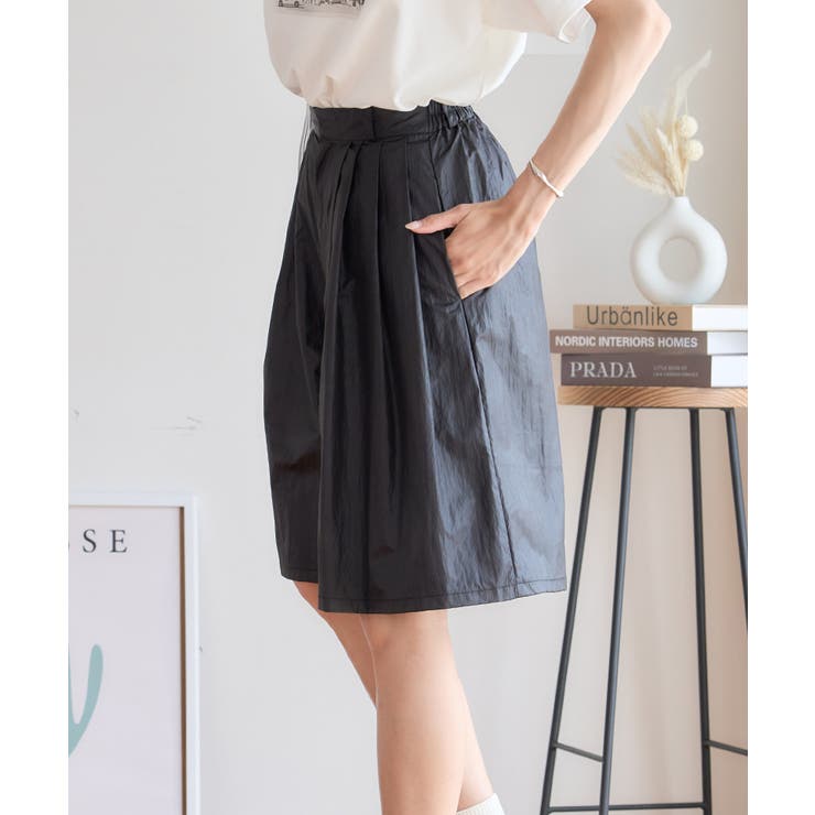 パールタフタ タックキュロットパンツ ハーフパンツ[品番 パールタフタ タックキュロットパンツ ハーフパンツ[品番