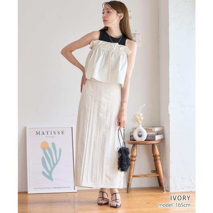 ペプラムギャザー付き マルチwayパールタフタナイロンスカート ペプラムギャザー付き マルチwayパールタフタナイロンスカート
