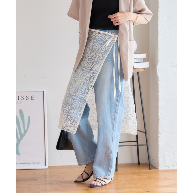 刺繍オーガンジーラップスカート 巻きスカート タイトスカート