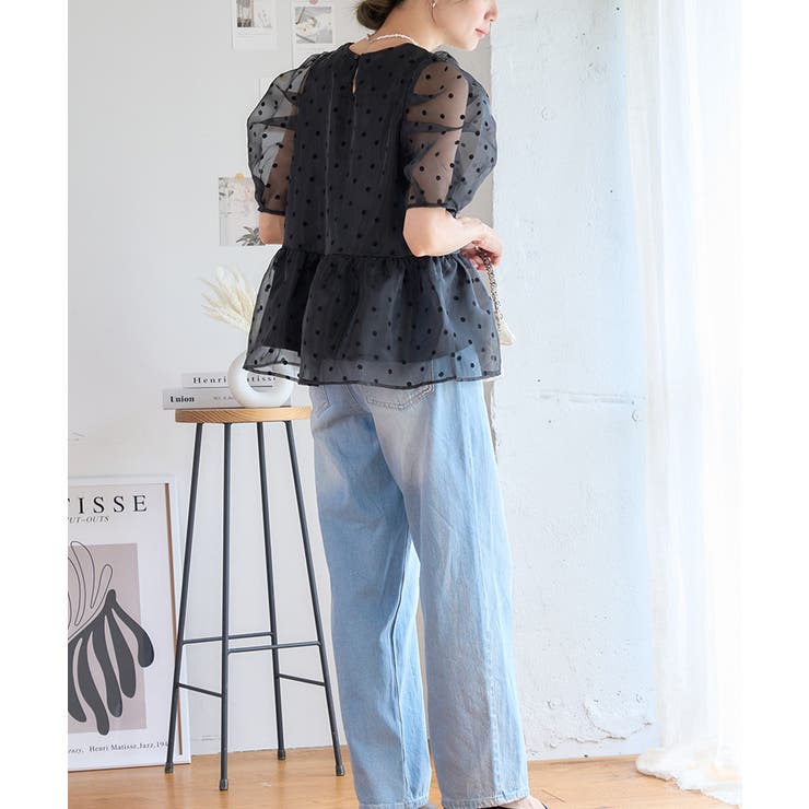 フロッキードット オーガンジー ペプラムブラウス | Growing Rich | 詳細画像5 