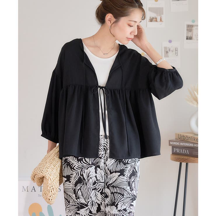 ブラック | ときめきをギュッと詰め込んだ「ボレロブラウス」 3WAY りぼん | Growing Rich