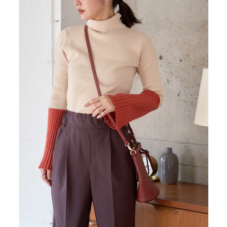 M Lサイズ 配色フレアスリーブリブニット | Growing Rich | 詳細画像6 