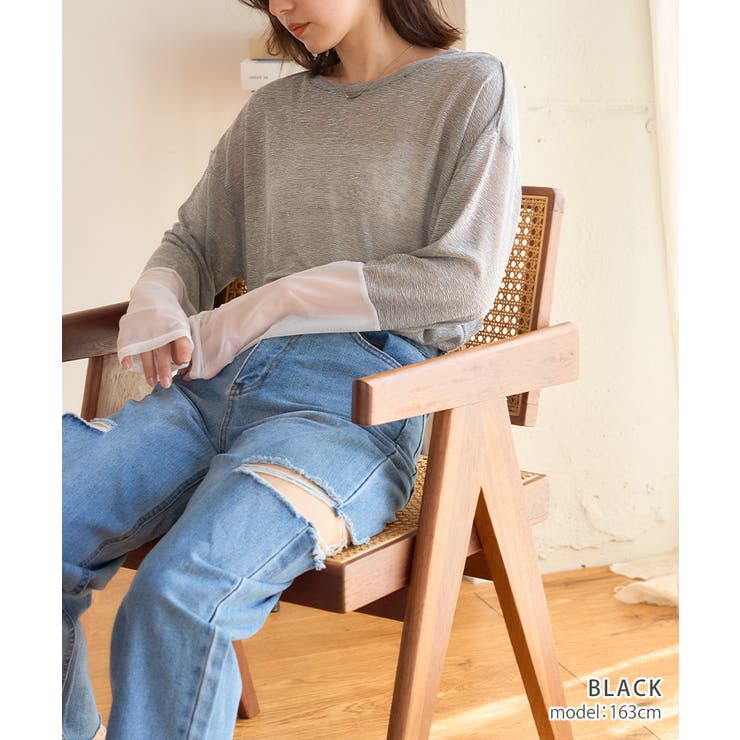 異素材ブロッキングプルオーバーカットソー 異素材重ね着風プルオーバー（Tシャツ/カットソー）｜ElegChic