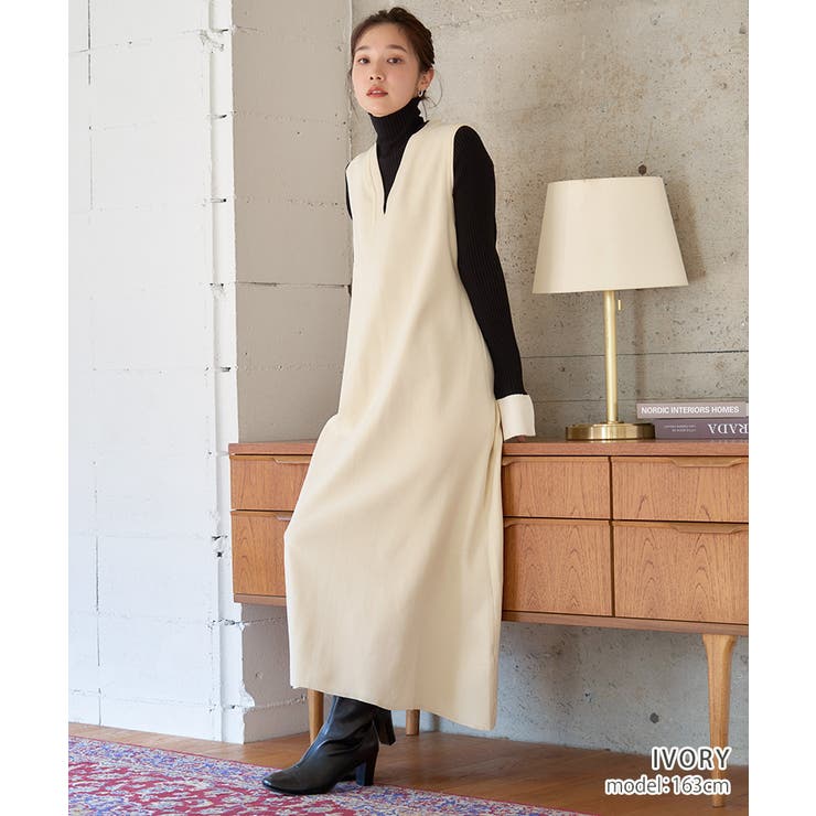 変形キーネック Aライン ニットワンピース | Growing Rich | 詳細画像7 