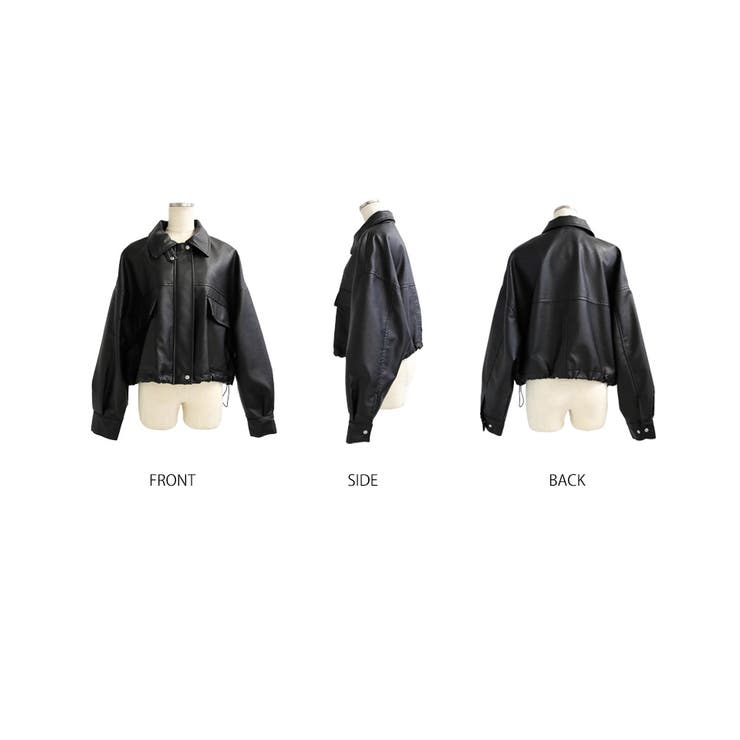 2WAY 襟付きフェイクレザージャケット フェイクレザー[品番