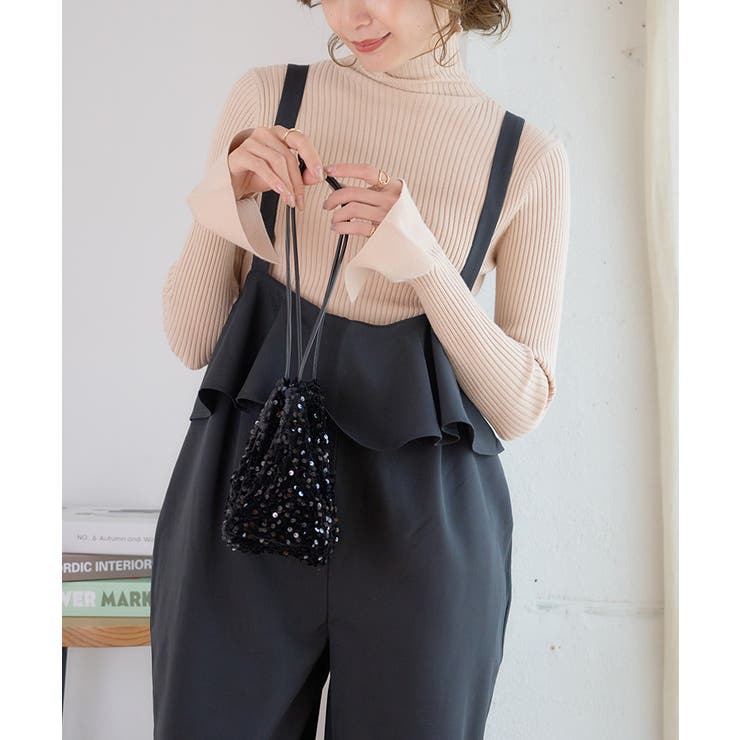 ベージュ | フレアスリーブ リブニット 長袖 | Growing Rich