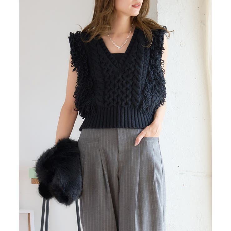 ループフリンジニットベスト[240701] | Growing Rich | 詳細画像3 