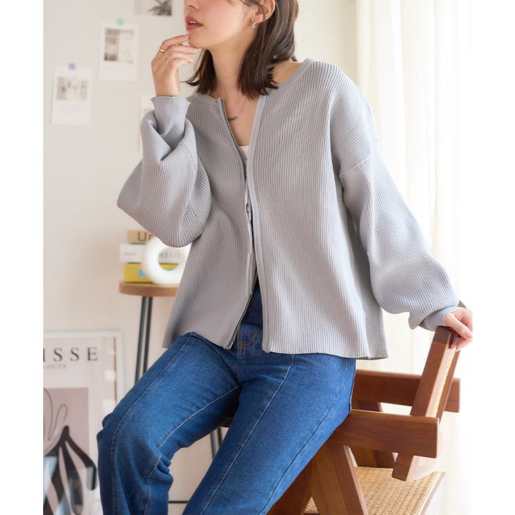 スポンジニット ジップアップカーディガン[240735] | Growing Rich | 詳細画像8 