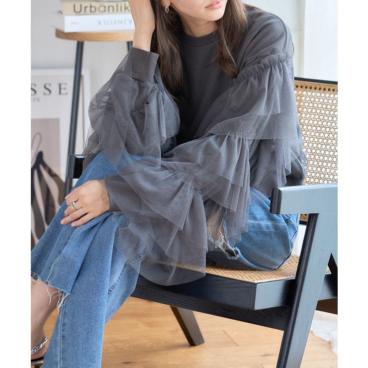 レディース トップス トレーナー プルオーパー チュール フリル ティアード 袖コンシャス 秋 冬 大人可愛い 大人 可愛い 30代 40代 50代 60代 サワアラモード Sawa a la mode レディース トップス トレーナー プルオーパー