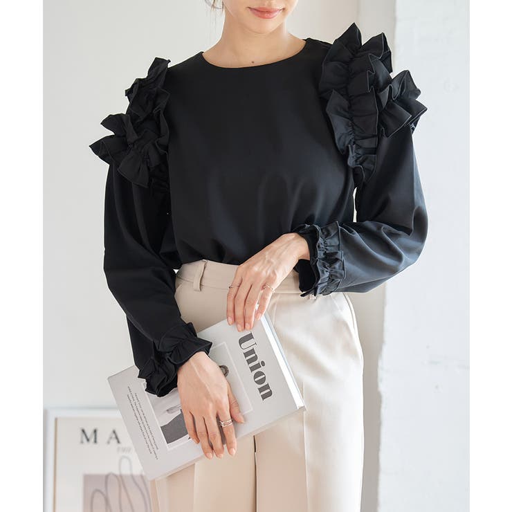 再入荷❣️コンシャスショルダーフリルプルオーバー frene lumier 予約]コンシャスショルダーフリルプルオーバー – Frene