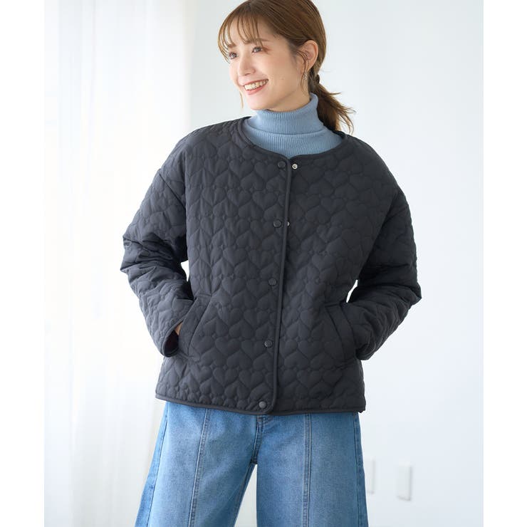 大人可愛い軽量アウター ハート柄 中綿[品番：GW000004864