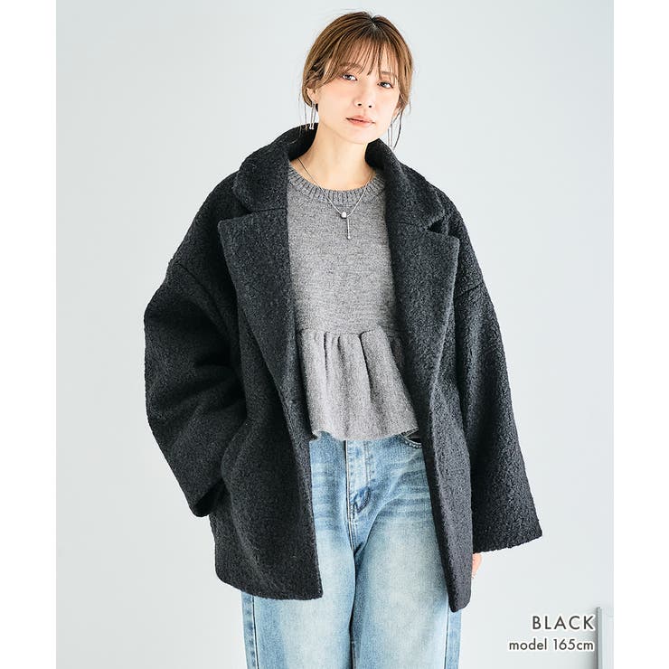 リングウールテーラードコート ショートコート レディース[品番