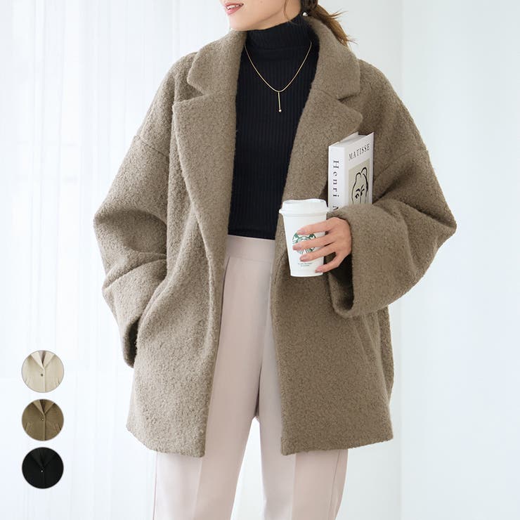 リングウールテーラードコート ショートコート レディース[品番