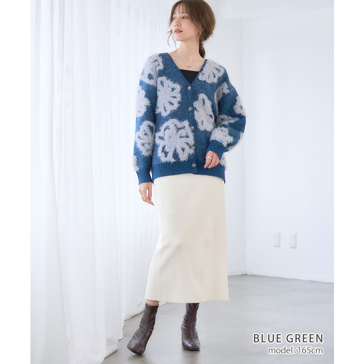 フェザーニット 花柄 Vネック[品番：GW000004883]｜Growing Rich