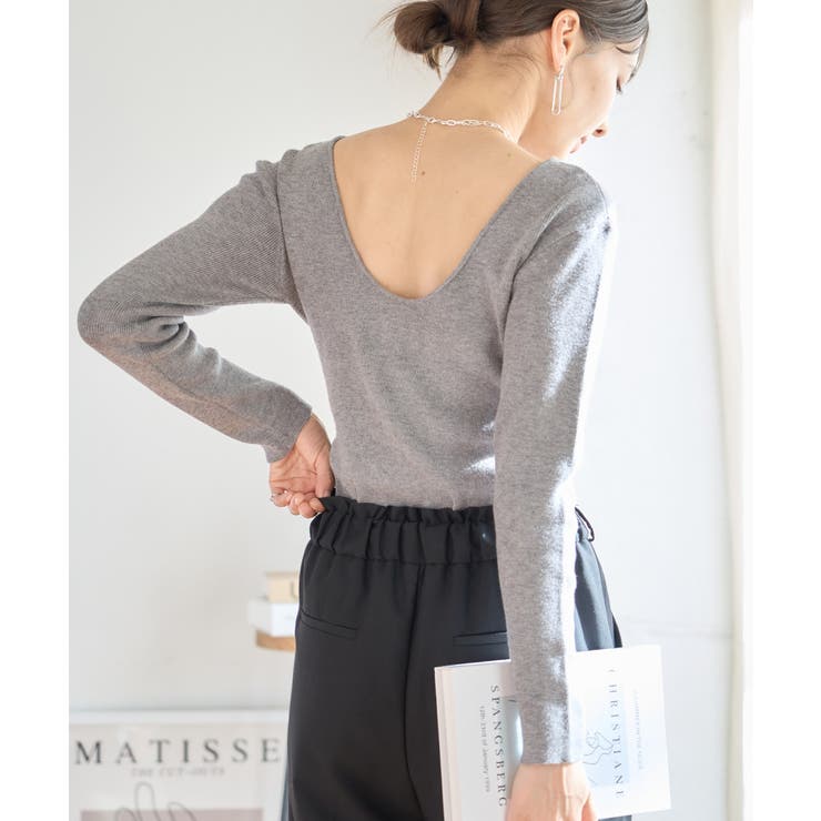 最適な価格 カシミヤタッチバックオープンニット トップス バックオープン トップス