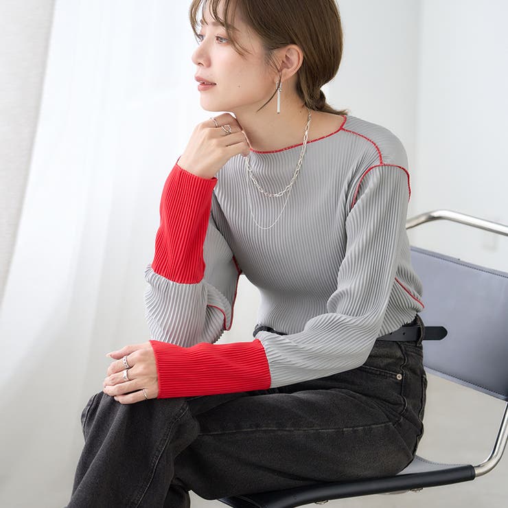 配色 プリーツ プルオーバー | Growing Rich | 詳細画像1 