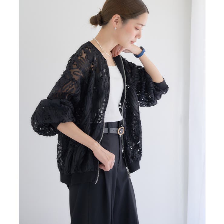 Ujoh ウジョー 2WAYスリーブ フラワー刺繍 シアーブルゾン 日本製 名作☆Ujoh ウジョー 2WAYスリーブ フラワー刺繍 シアーブルゾン