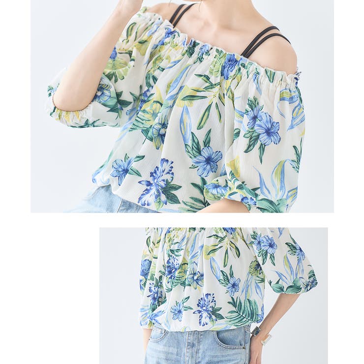 リゾート柄 オフショルダー トップス | Growing Rich | 詳細画像7 