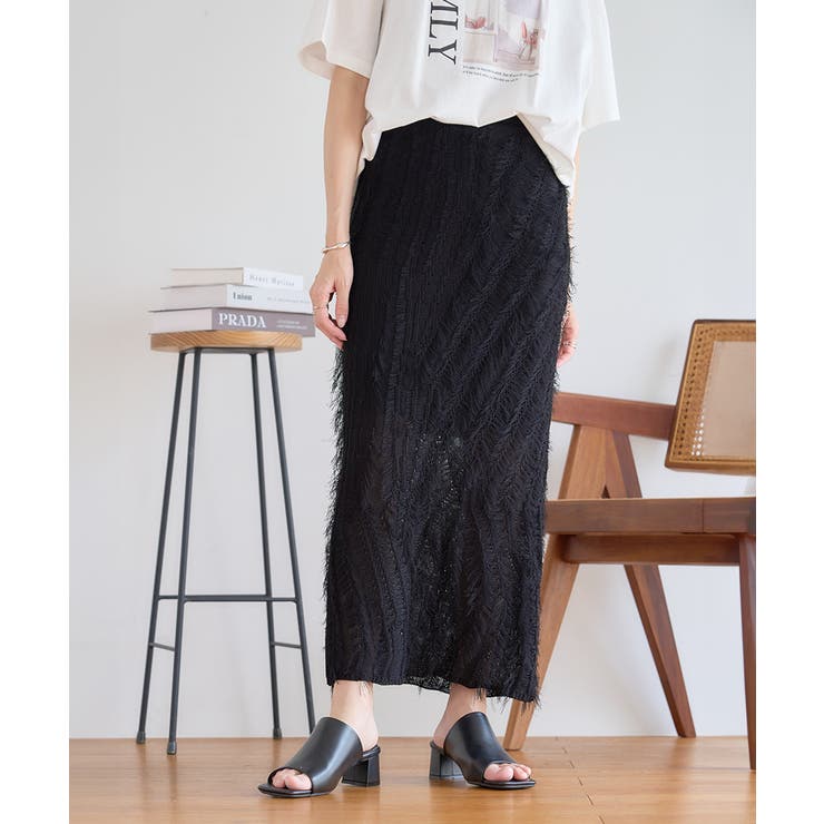 クロシェ★フリンジ★ニットマキシスカート★ ZIMMERMANN 麻タッチ フリンジ ニットスカート[品番：GW000004966]｜Growing