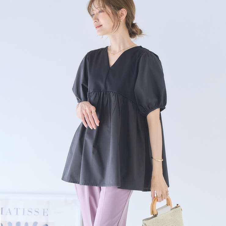極美品 カデュネ 24SS ボウ付きシャツチュニック ペプラム ブラウス リボン 極美品 カデュネ 24SS ボウ付きシャツチュニック ペプラム
