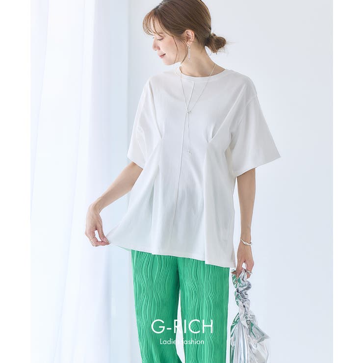 ウエストタックペプラムTシャツカットソートップスレディースチュニック半袖春夏クルーネック二の腕カバー体型カバーオーバーサイズ大きいサイズゆったりくびれ華奢見えデザインおしゃれ無地綿100