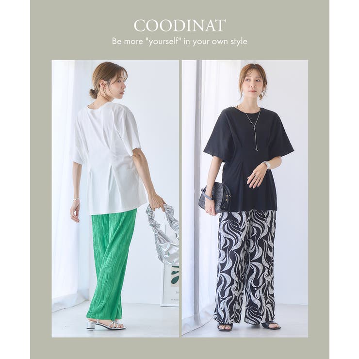 ウエストタックペプラムTシャツカットソートップスレディースチュニック半袖春夏クルーネック二の腕カバー体型カバーオーバーサイズ大きいサイズゆったりくびれ華奢見えデザインおしゃれ無地綿100