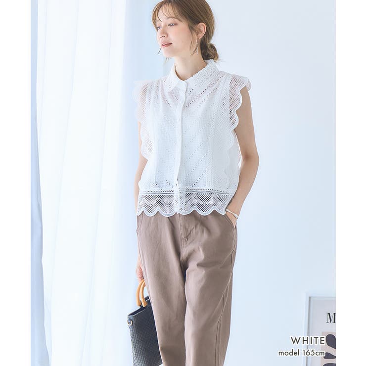 美品＊45R カットワークレースブラウス 0 オフホワイト白 半袖 スカラップ 美品＊45R カットワークレースブラウス 0 オフホワイト白 半袖