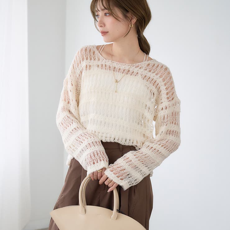 透かし編み ニット レディース | Growing Rich | 詳細画像1 