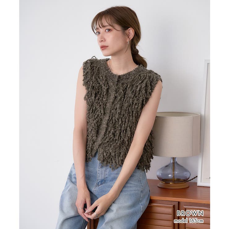 フリンジ ニットベスト レディース | Growing Rich | 詳細画像6 