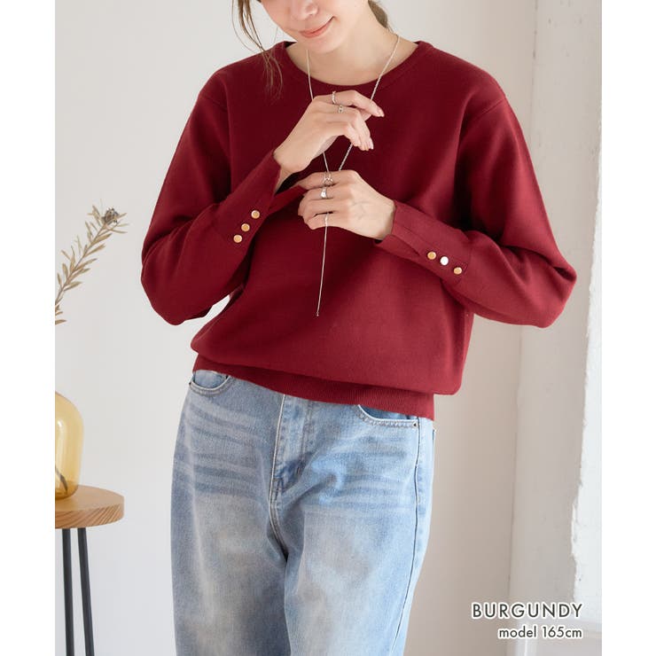 [トップス] 袖ボタン クルーネックニットトップス[250401] | Growing Rich | 詳細画像10 