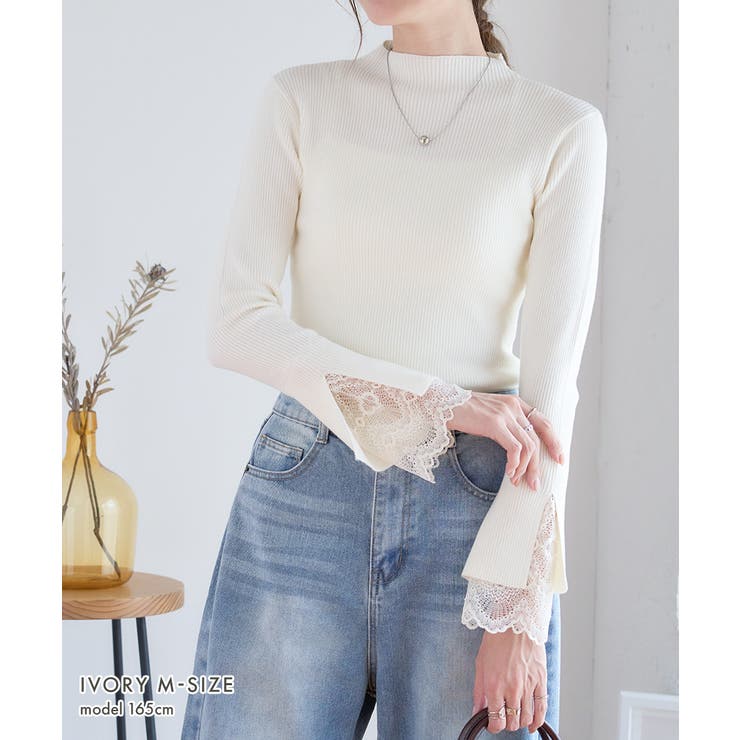 袖スカラップレース リブニット 長袖 | Growing Rich | 詳細画像9 