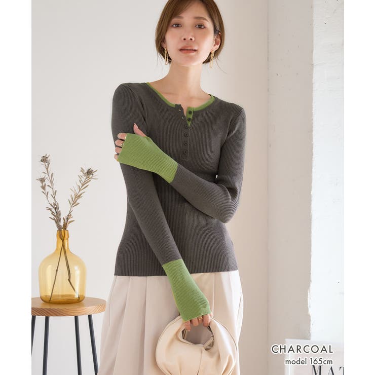 2025秋冬[トップス]ヘンリーネック配色リブニットトップス[250411] | Growing Rich | 詳細画像8 