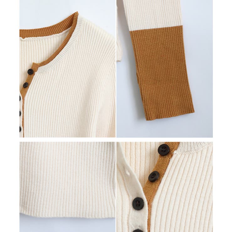 2025秋冬[トップス]ヘンリーネック配色リブニットトップス[250411] | Growing Rich | 詳細画像12 