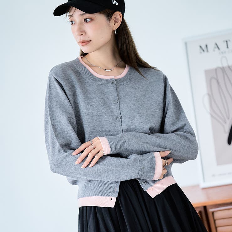 レイヤード風 配色ニットカーディガン レディース | Growing Rich | 詳細画像1 