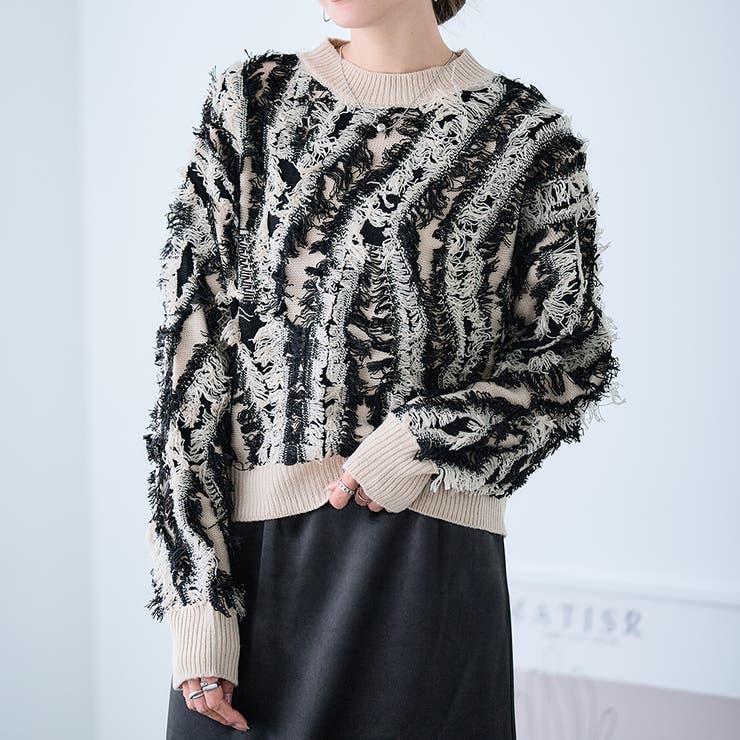 ミックス | フリンジ配色 ニット レディース | Growing Rich