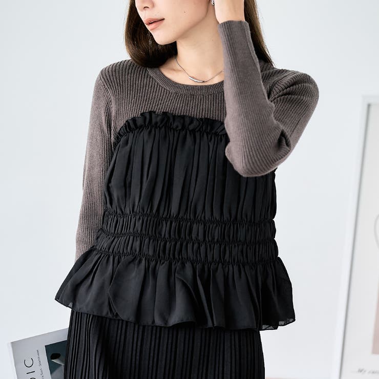 ジョーゼットシャーリングビスチェ ドッキングニットPO[250702] | Growing Rich | 詳細画像1 