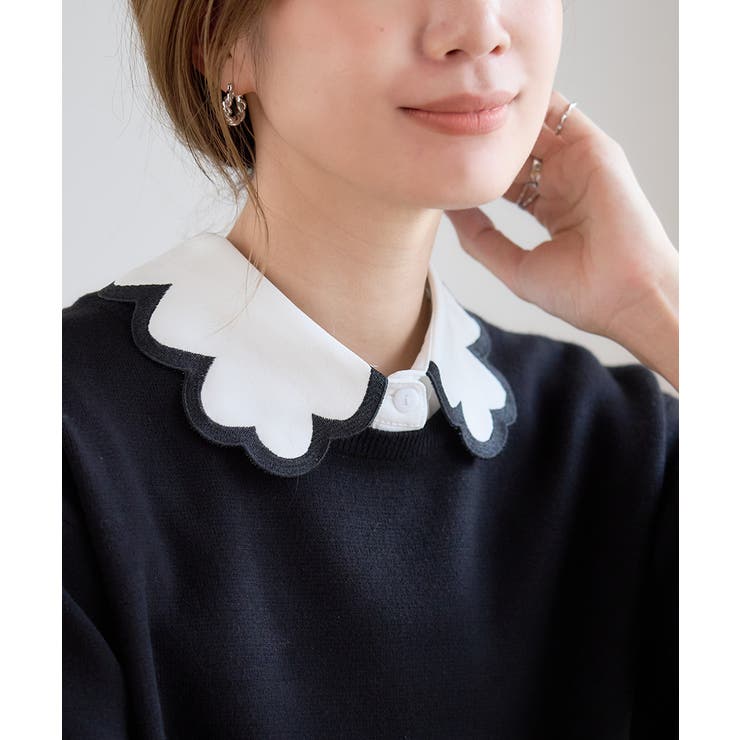 ホワイト | つけ襟 配色 刺繍 | Growing Rich